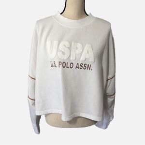 USPA Boxy Cropped Sweatshirt White XL Copper Long Sleeve